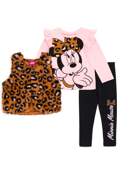 Minnie Mouse Faux Fur Vest Tee and Leggings Set