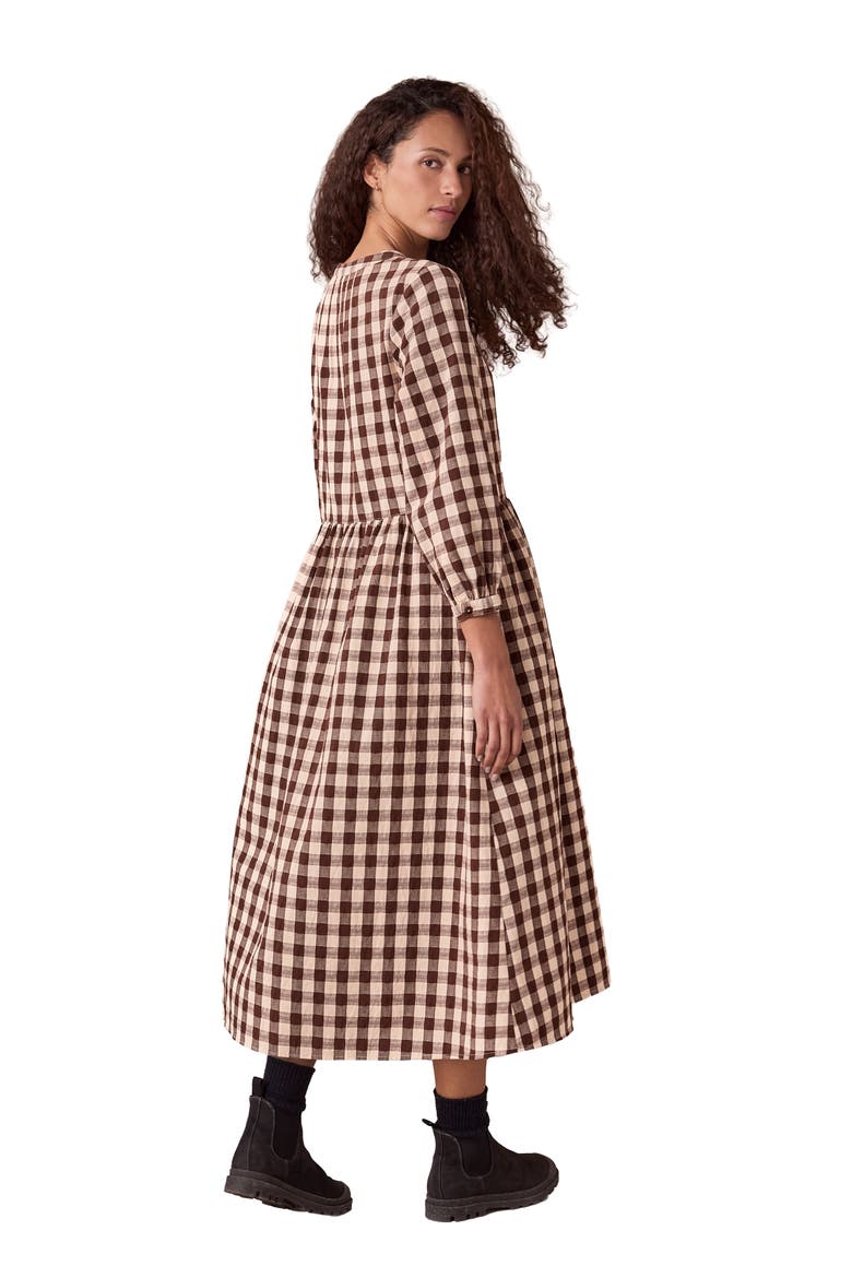 Collarless Gingham Midi Dress, Alternate, color, Chocolate Gingham