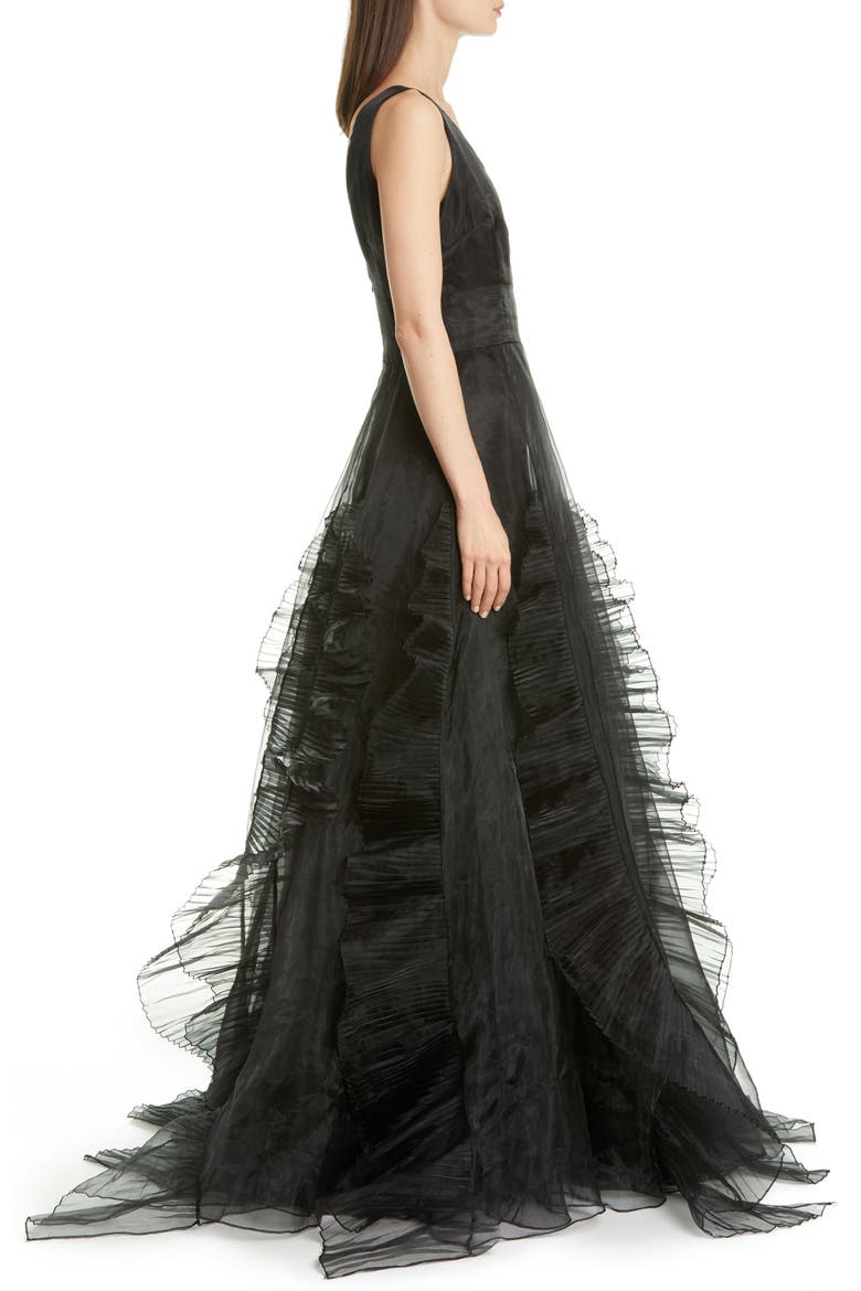Jane Ruffle Organza Ballgown, Alternate, color, BLACK