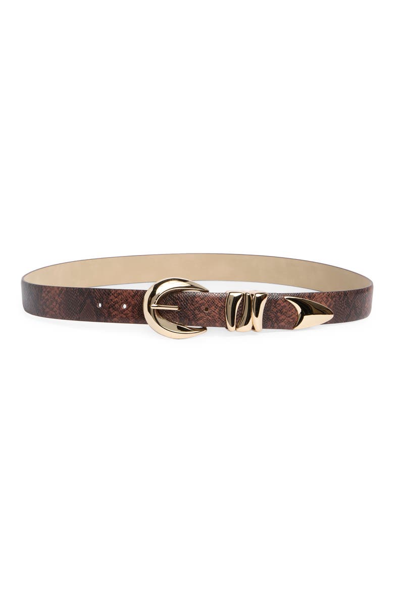 Python Print Faux Leather Belt, Main, color, CHOCOLATE