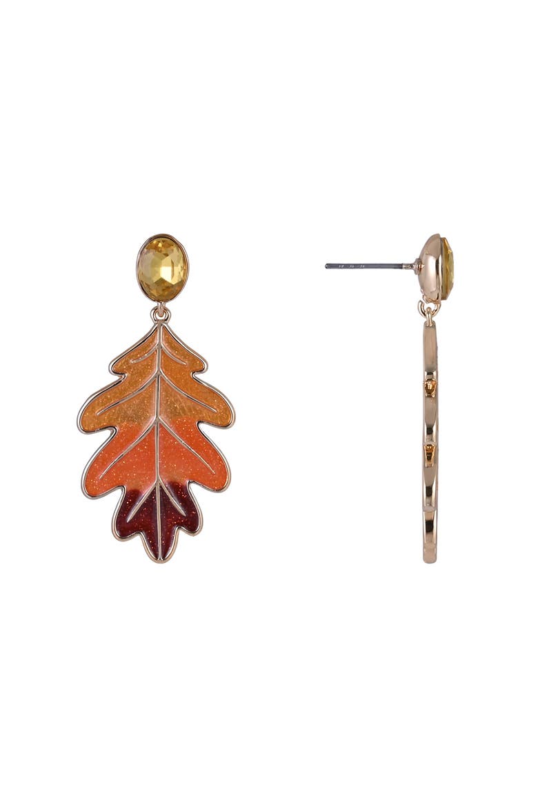 Glitter Enamel Oak Leaf Earrings, Alternate, color, Orange