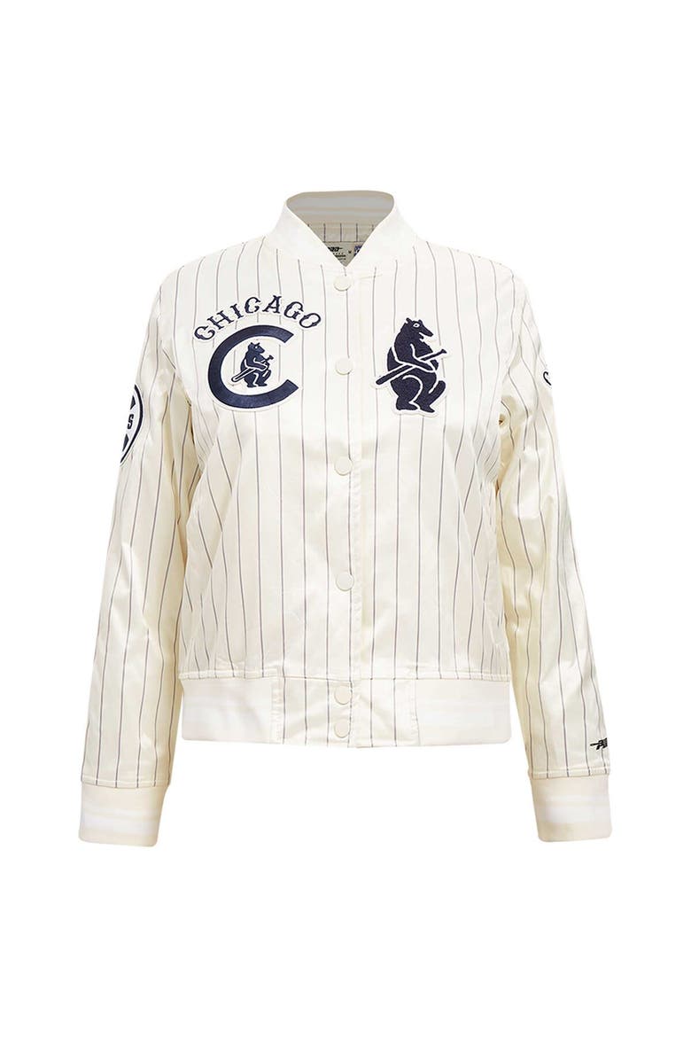 Men's Pro Standard Cream Chicago Cubs Cooperstown Collection Pinstripe Retro Classic Full-Button Satin Jacket, Alternate, color, Cream