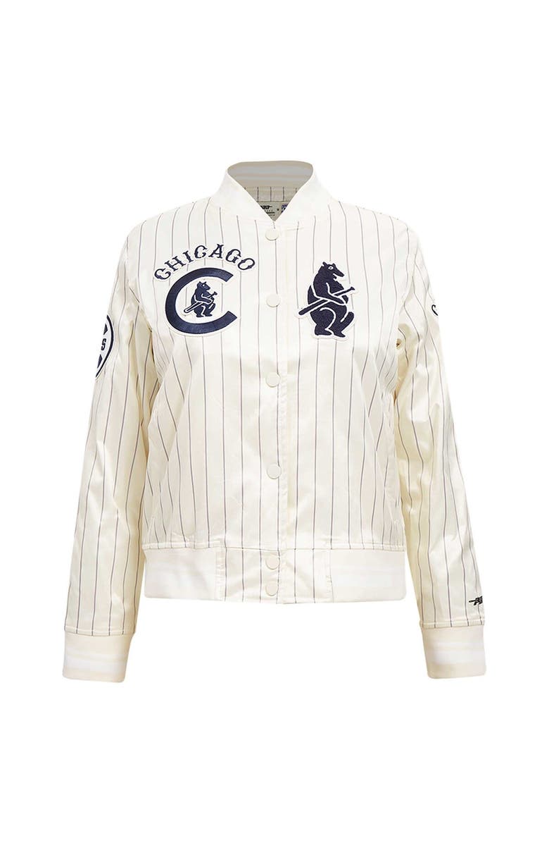 PRO STANDARD Men's Pro Standard Cream Chicago Cubs Cooperstown Collection Pinstripe Retro Classic Full-Button Satin Jacket, Alternate, color,