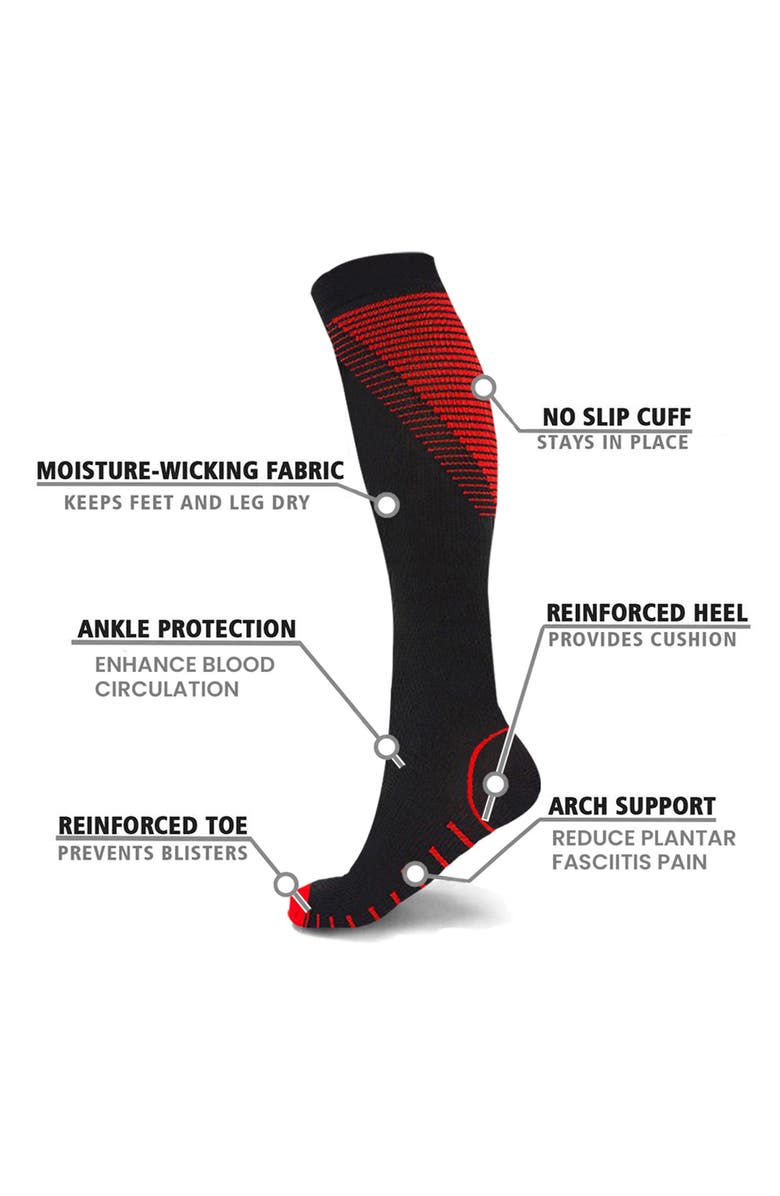 EXTREME FIT Gender Inclusive Assorted 6-Pack Athletic Graduated Compression Socks, Alternate, color, Black Assorted