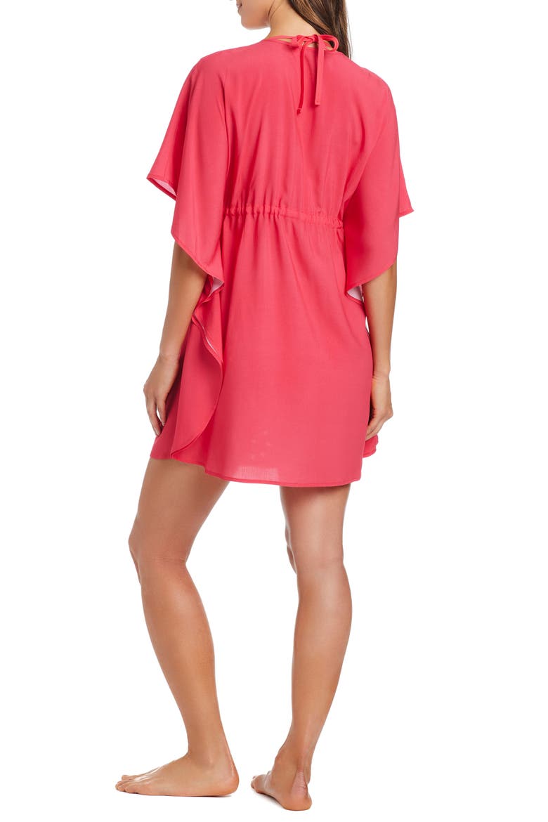 Eyelet Open Front Cover-Up Caftan, Alternate, color, FIESTA PINK/ WHITE