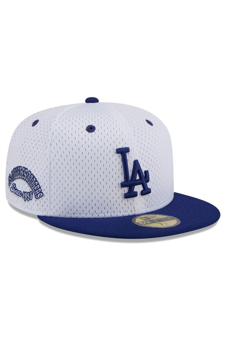 Men's New Era White Los Angeles Dodgers Throwback Mesh 59FIFTY Fitted Hat, Main, color, White