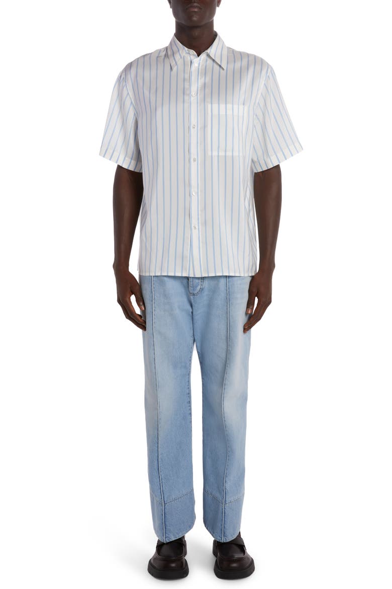 Denim Print Straight Leg Leather Pants, Alternate, color, 4942 LIGHT BLUE