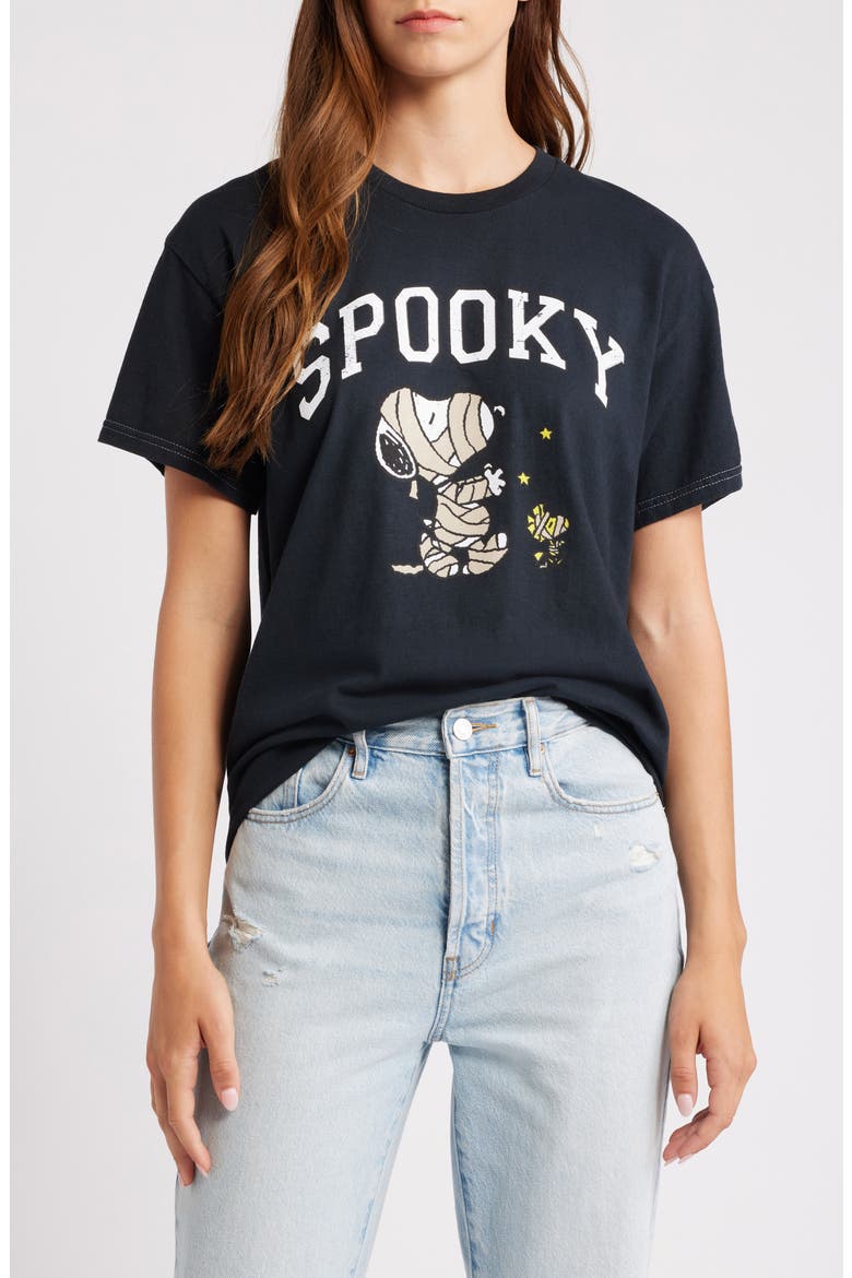 Peanuts® Spooky Cotton Graphic T-Shirt, Main, color, BLACK
