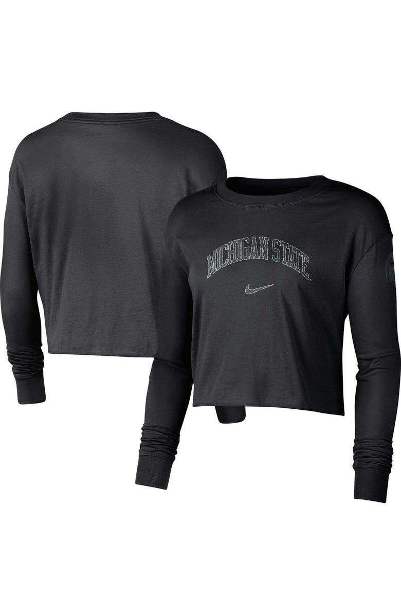 Nike Women's Nike Black Michigan State Spartans 2-Hit Cropped Long Sleeve Logo T-Shirt, Main, color, 