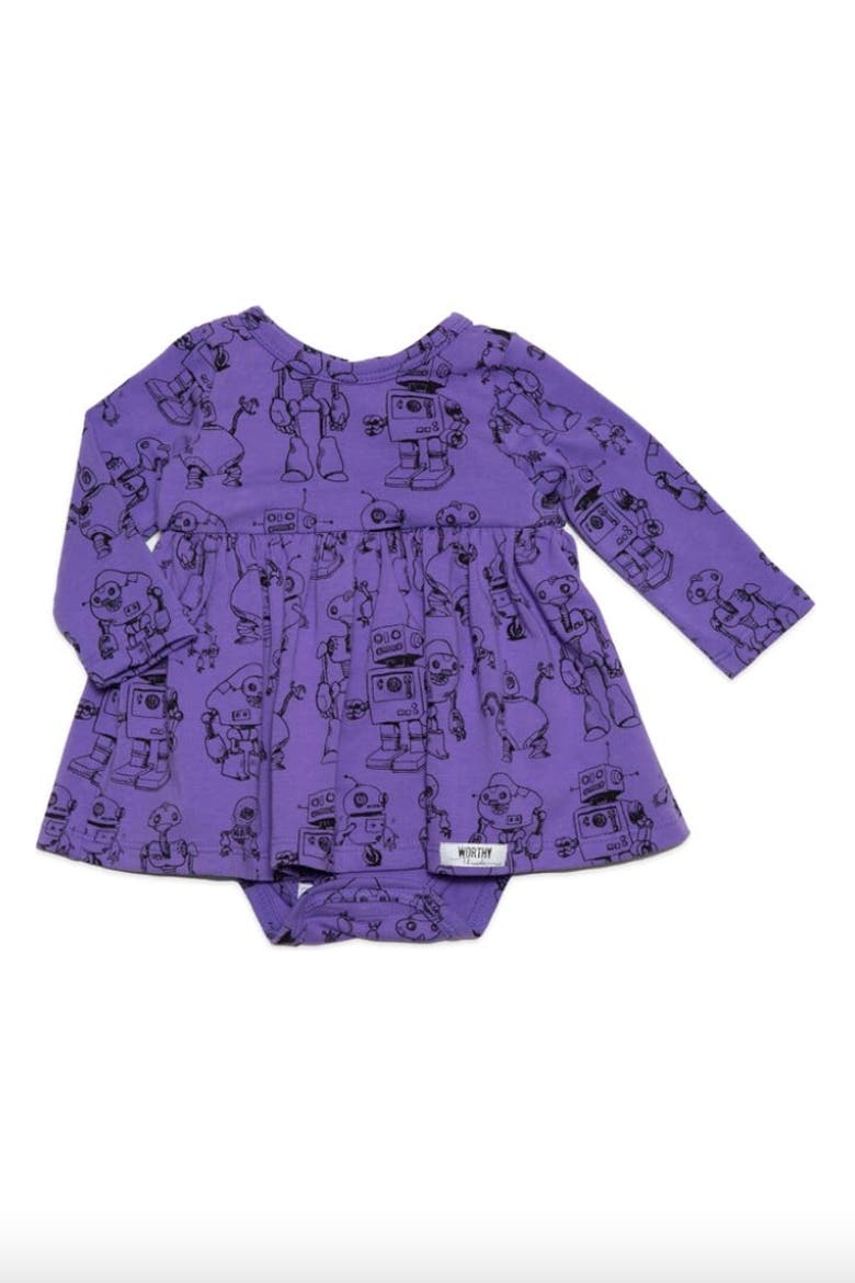Printed Long Sleeve Bubble Romper, Main, color, Robots