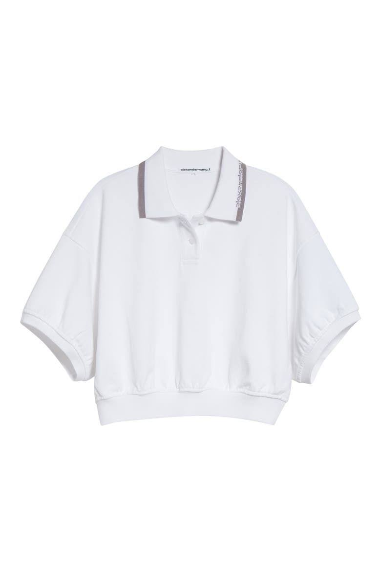 Cinched Crop Cotton Polo, Alternate, color, WHITE