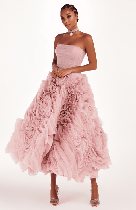 A-Line Tulle Midi Formal Occasion Dress