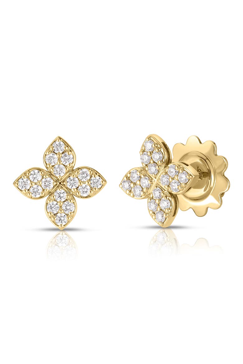 Love In Verona Pavé Diamond Flower Stud Earrings, Main, color, YELLOW