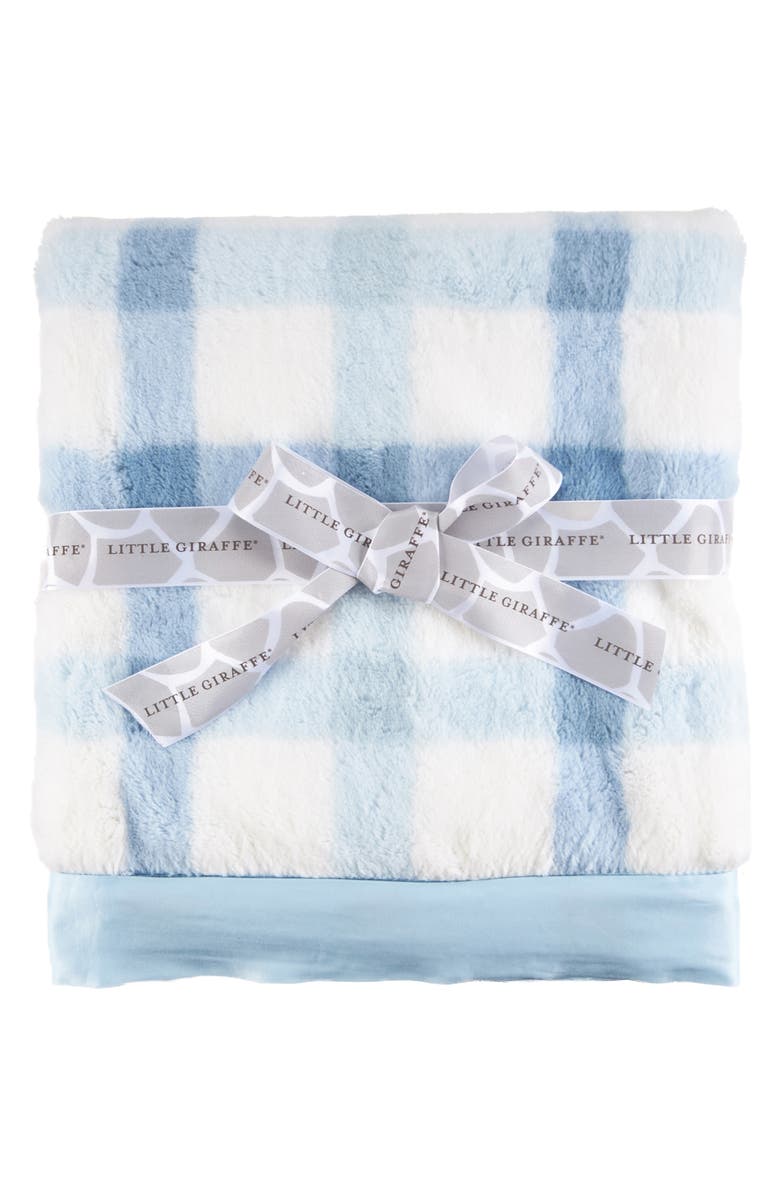 Little Giraffe Luxe Plaid Faux Fur Baby Blanket, Alternate, color, Blue
