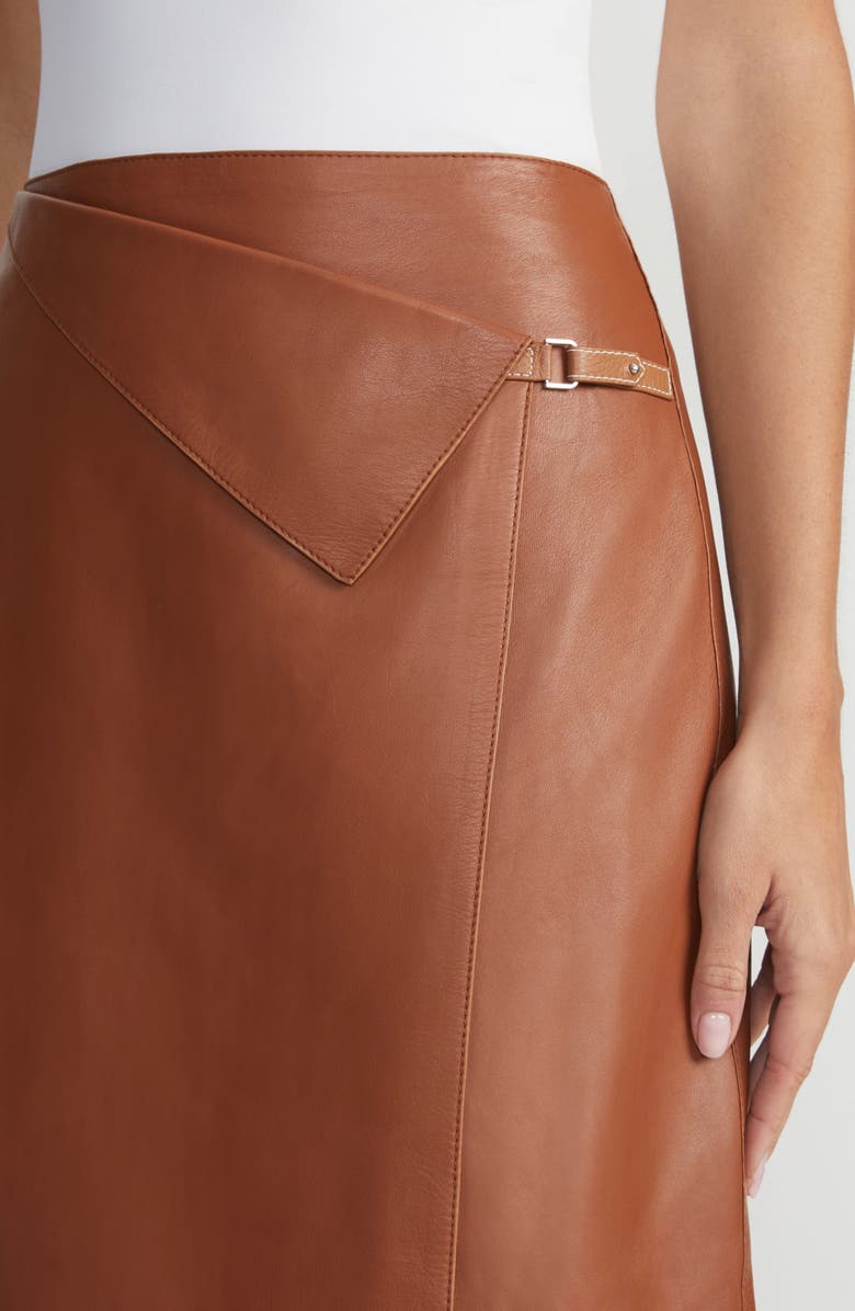 Lafayette 148 New York Asymmetric Panel Leather Midi Skirt, Alternate, color, Copper