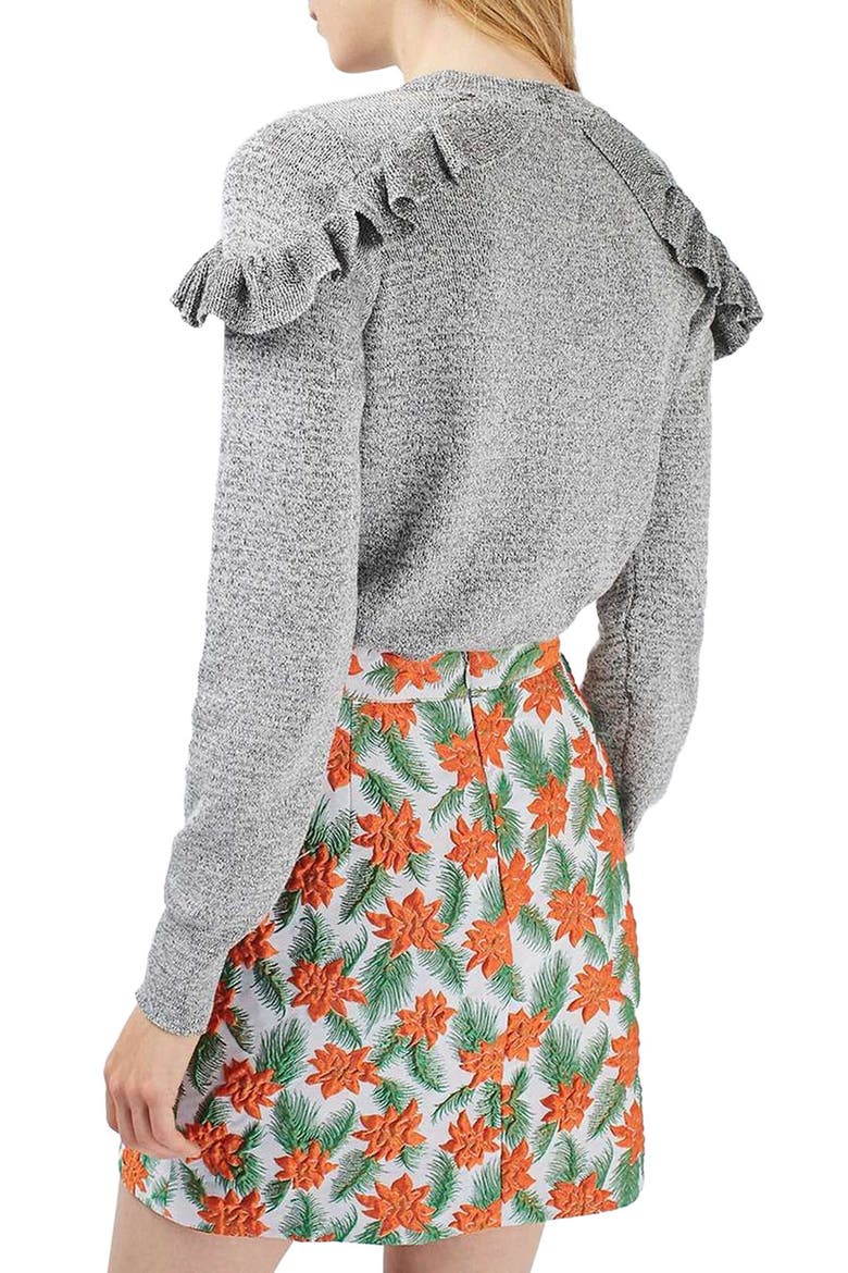 Ruffle Shoulder Sweater, Alternate, color, GREY MARL