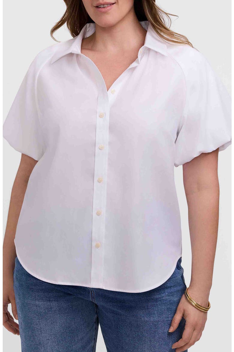 Paula Puff Sleeve Cotton Blend Button-Up Shirt, Main, color, WHITE