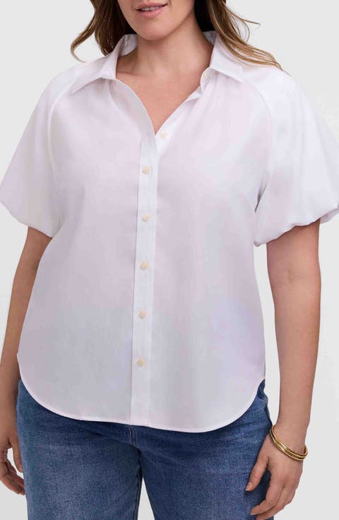 Paula Puff Sleeve Cotton Blend Button-Up Shirt (Plus)