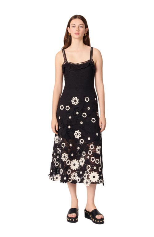 Maje Womens Bicolore Sleeveless Floral-pattern Cotton-crochet Midi Dress In Multi