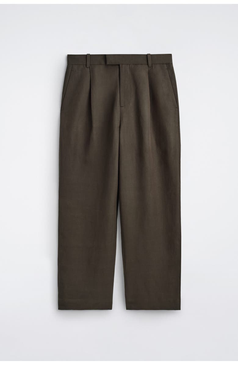 COS Linen-Blend Relaxed-Fit Wide-Leg Pants, Alternate, color, Dark Brown