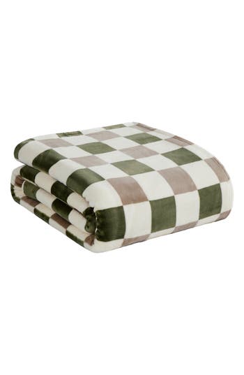 Jessica Simpson Plush Fleece Throw Blanket In Olive/grey