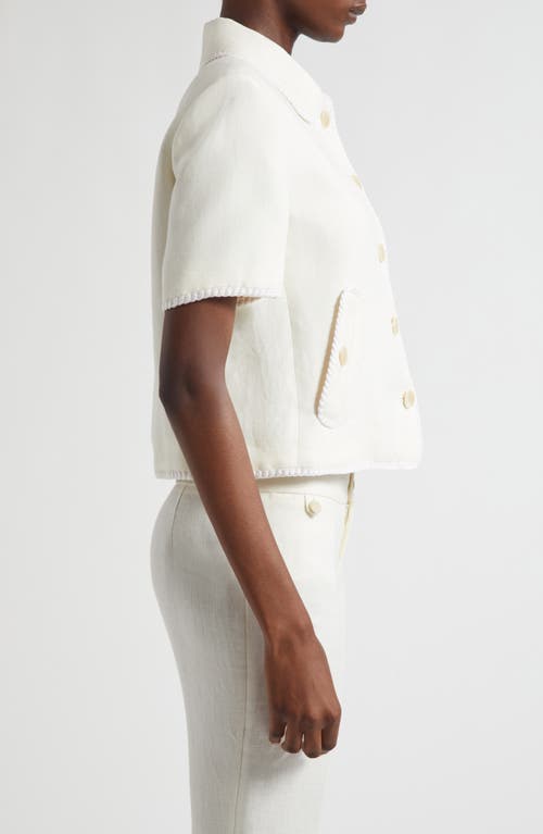 Etro Short-sleeved Cropped Linen Jacket With Pegaso Buttons In White