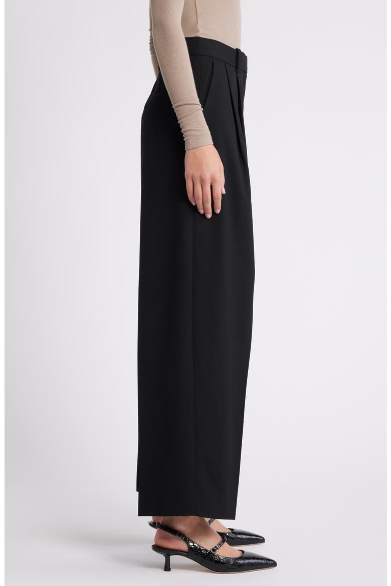 Pleat Front Twill Wide Leg Pant, Alternate, color, BLACK DARK TWILL