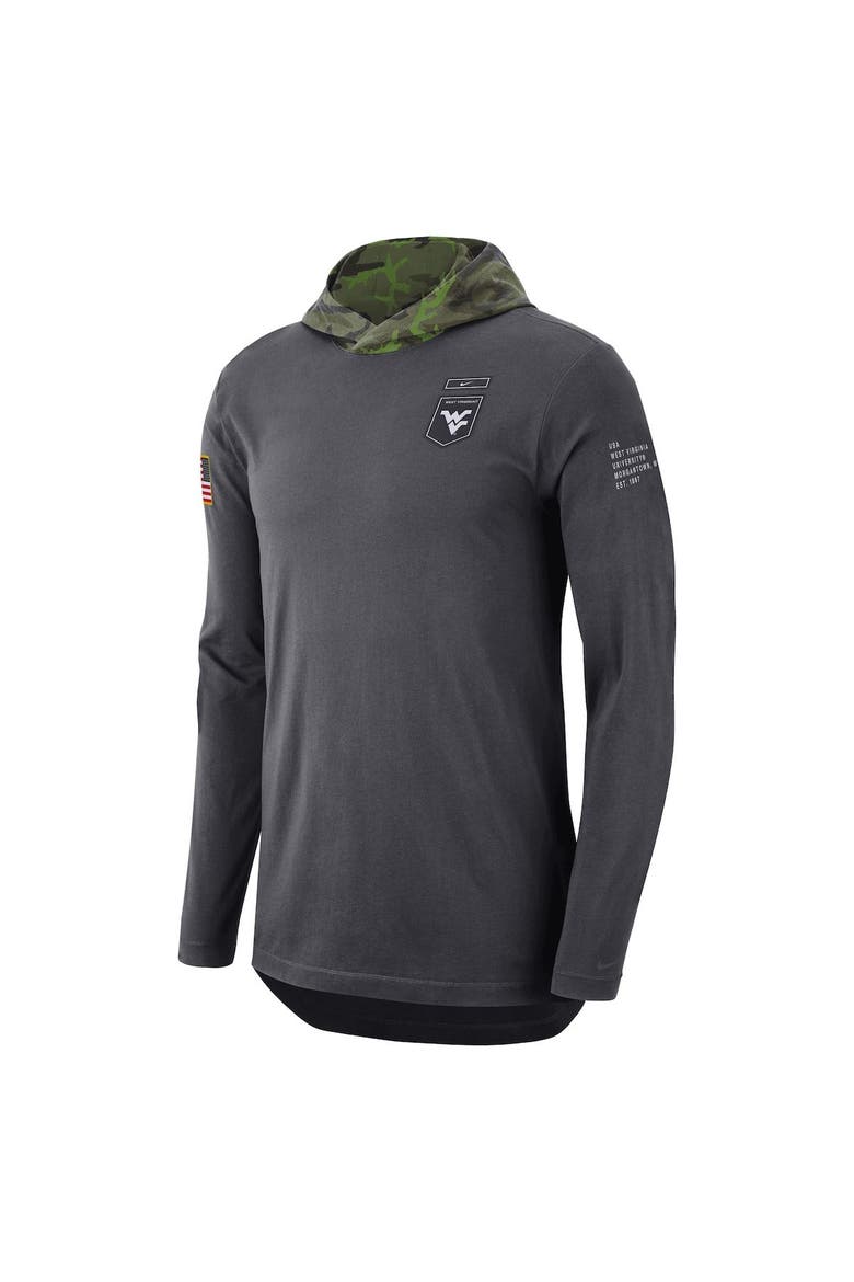 Men's Nike Anthracite West Virginia Mountaineers Military Long Sleeve Hoodie T-Shirt, Alternate, color, Anthracite