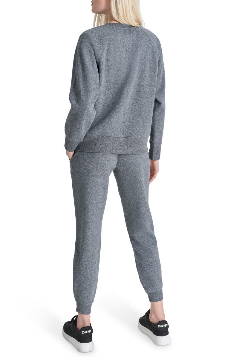 DKNY Rhinestone Logo Stripe Fleece Sweatshirt, Alternate, color, Black Heather