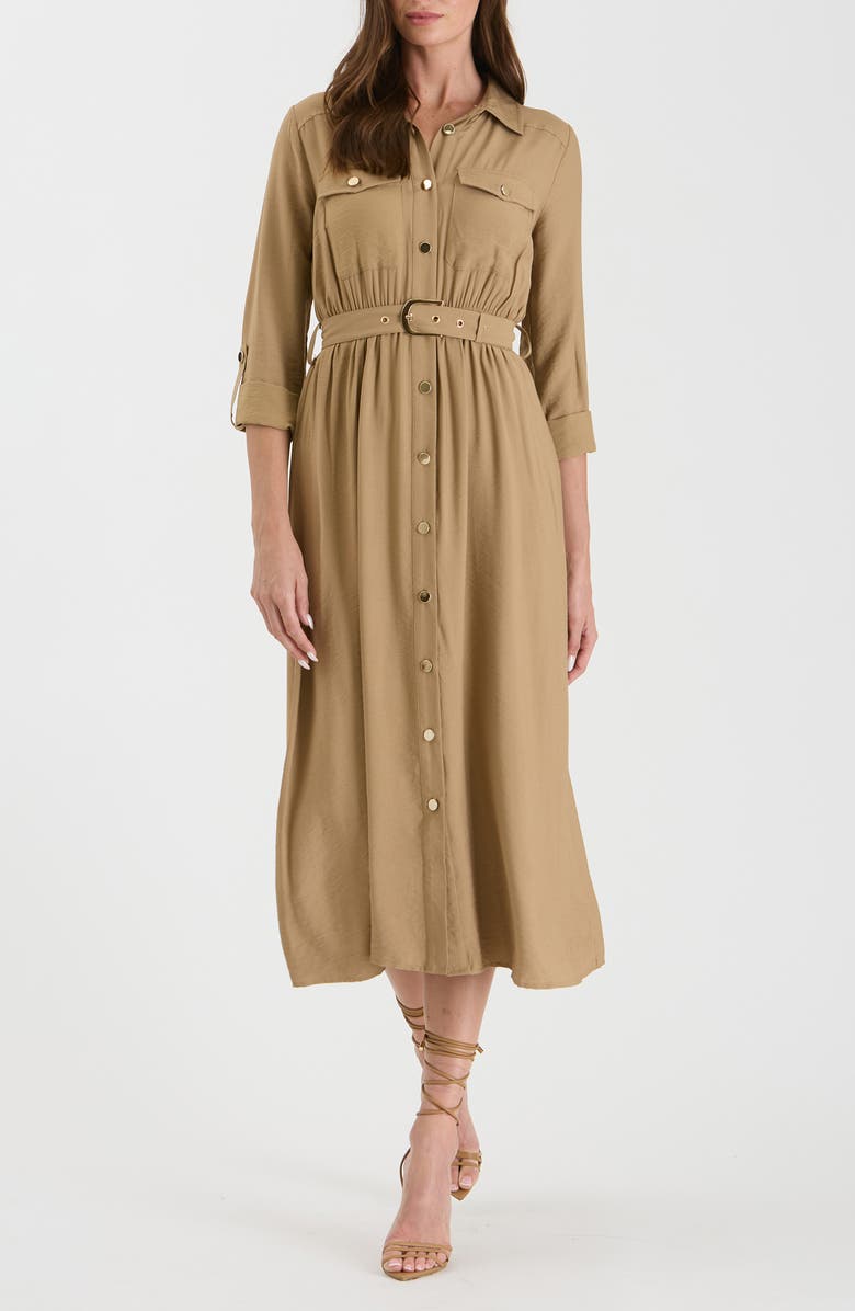 AUGUST SKY Belted Shirtdress, Alternate, color, Camel