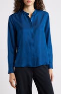 Eileen Fisher Mandarin Collar Silk Button-Up Shirt