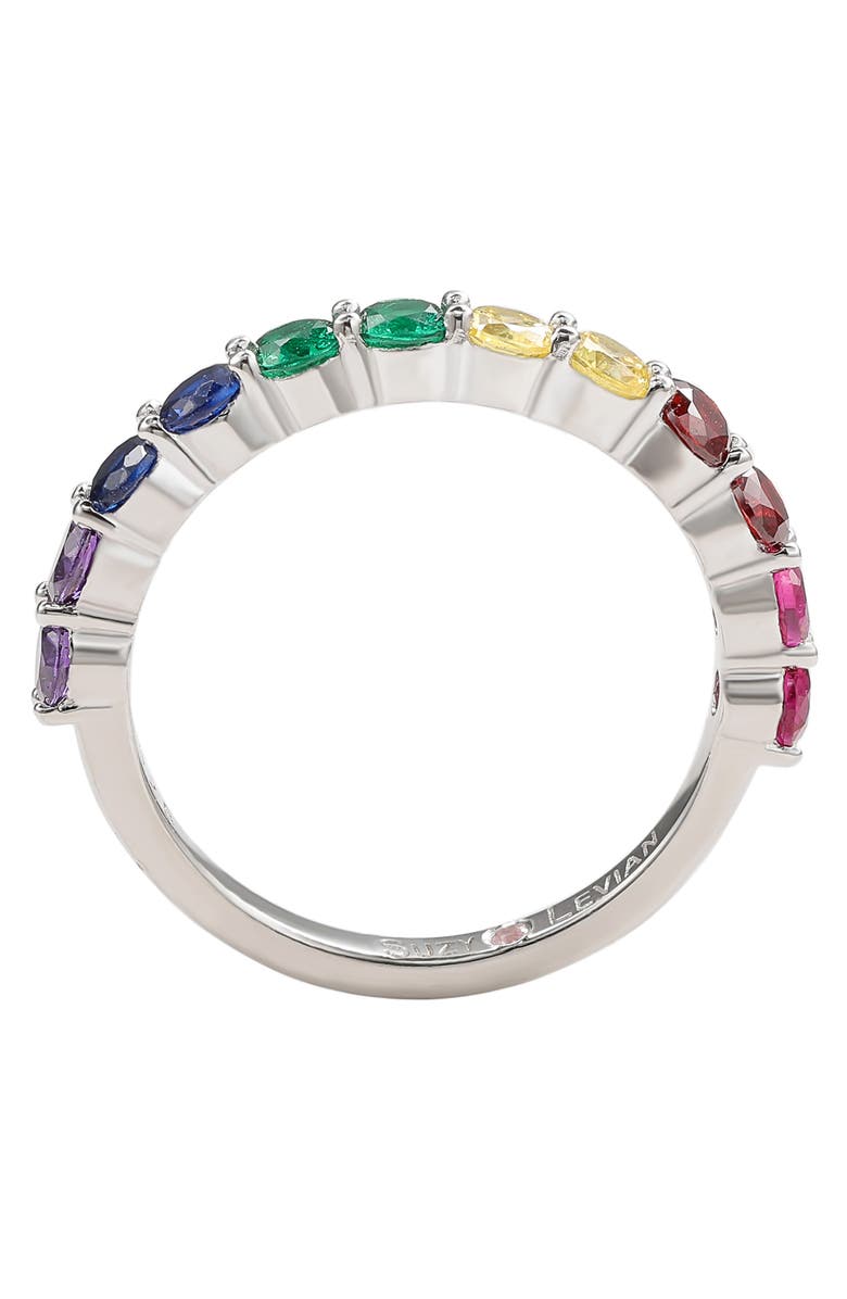SUZY LEVIAN Sterling Silver Rainbow Cubic Zirconia Half Band Ring, Alternate, color, Rainbow