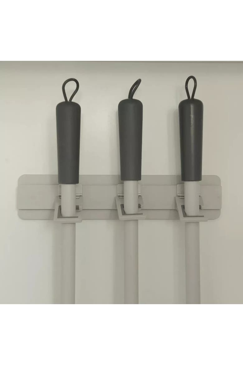 Wall Mounted Self Adhesive Broom and Mop Holder with 3 Adjustable Anti Slip Silicone Hooks, Alternate, color, Beige