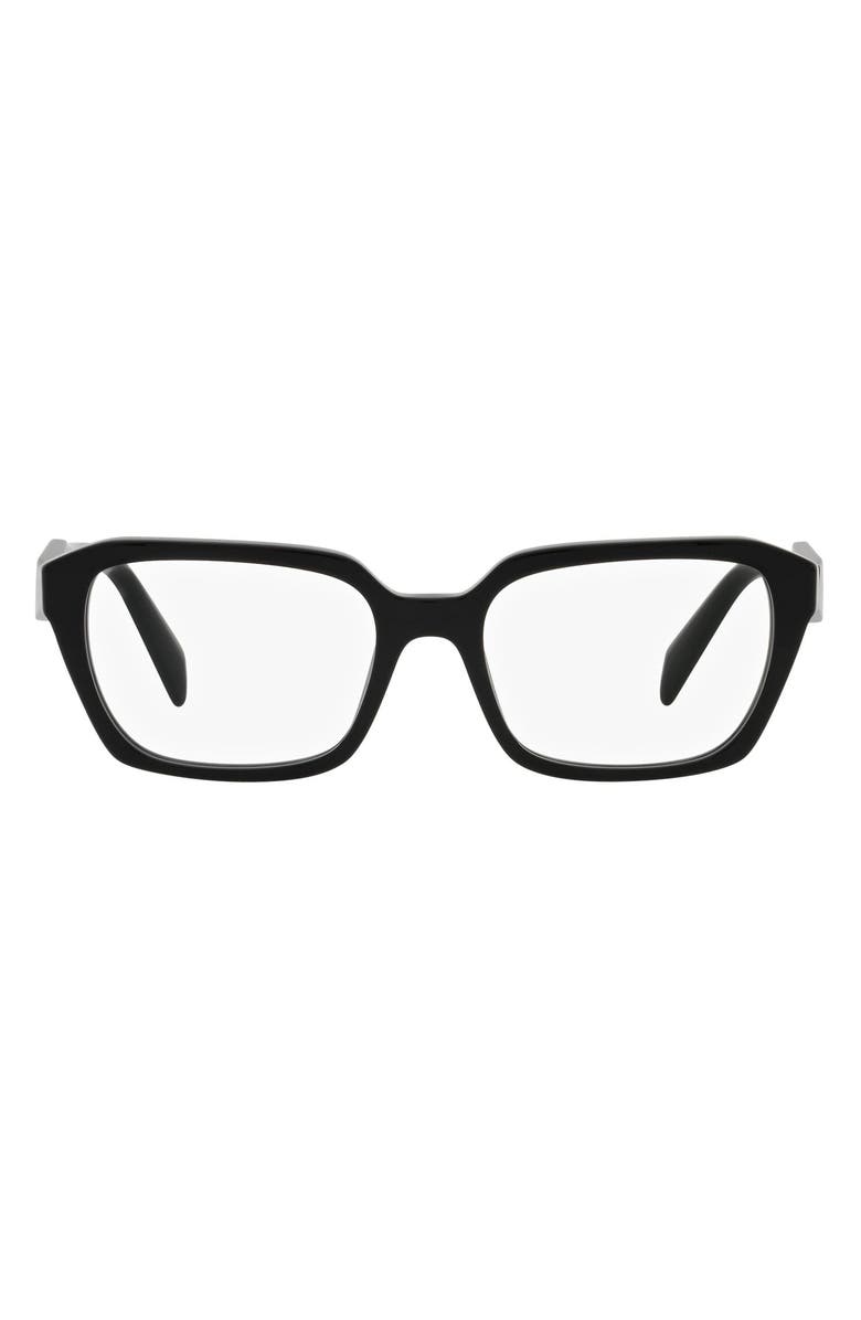Prada 54mm Rectangular Optical Glasses, Main, color, Black