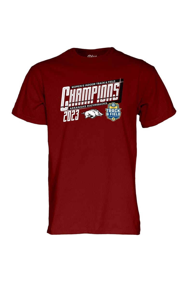Men's Blue 84 Cardinal Arkansas Razorbacks 2023 SEC Women's Indoor Track & Field Champions Locker Room T-Shirt, Alternate, color, Cardinal