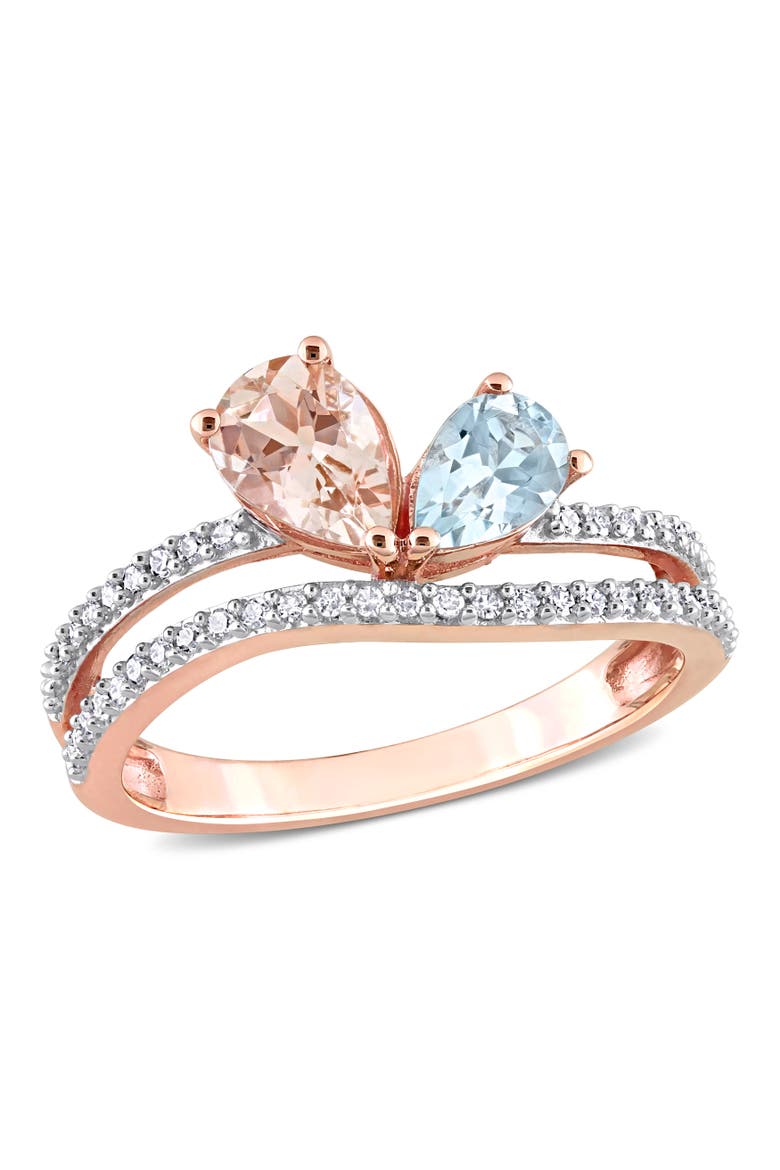 Morganite Aquamarine & Diamond 2-Stone Ring 10k, Main, color, Rose Gold