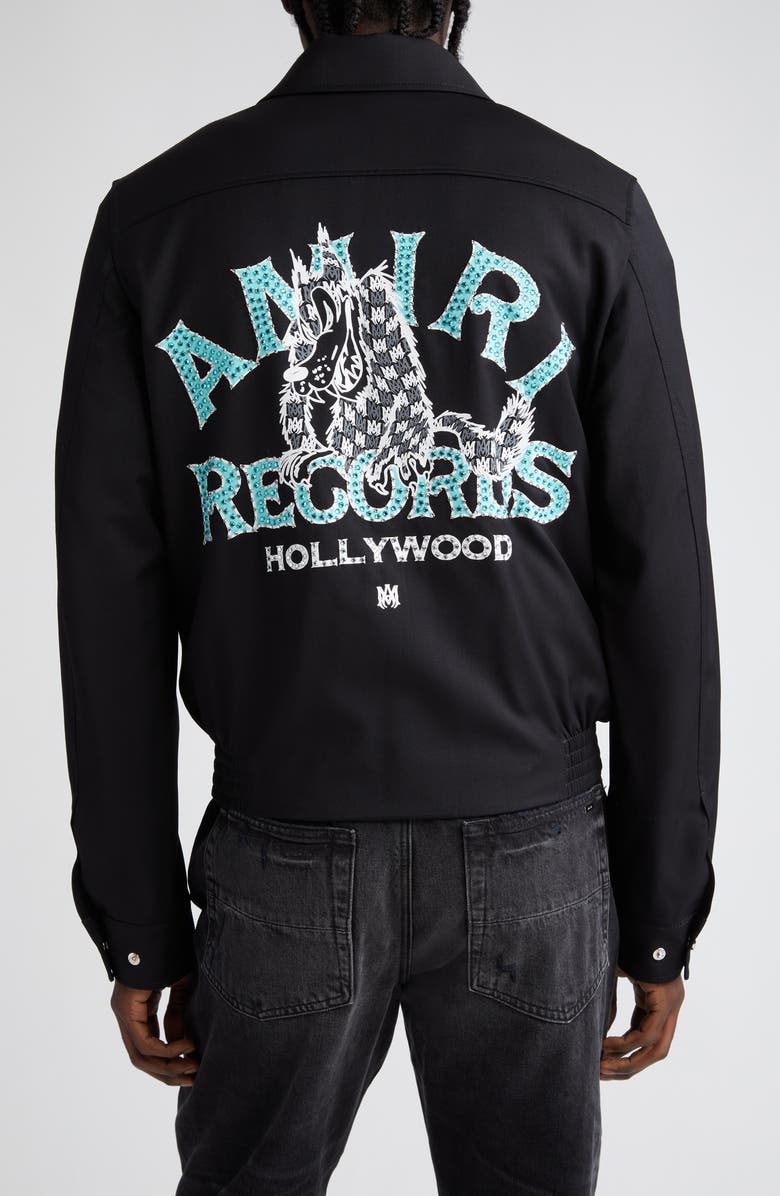 AMIRI Crystal Embellished Wolf Logo Jacket, Alternate, color, 