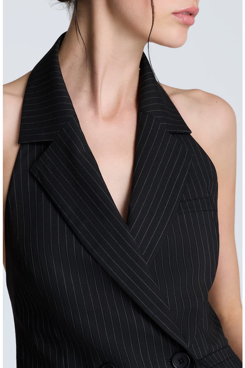 Pinstripe Double Breasted Halter Vest, Alternate, color, BLACK/ OYSTER