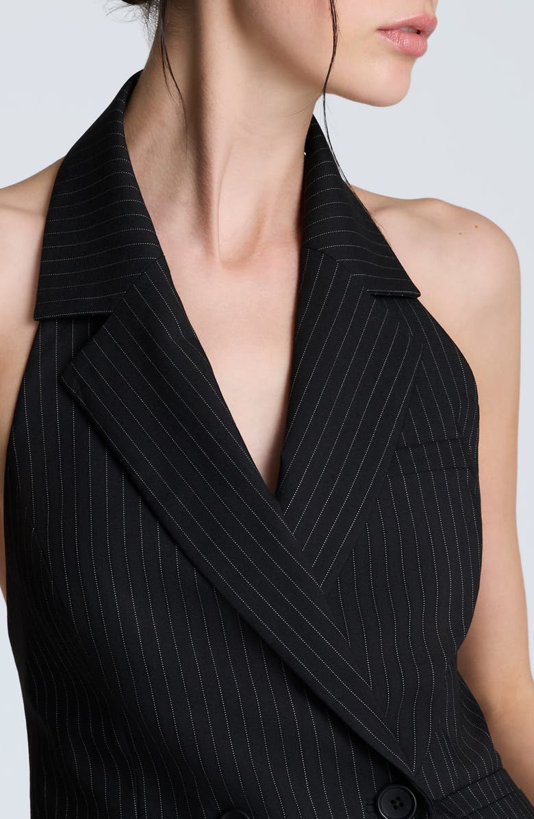 Kenneth Cole Pinstripe Double Breasted Halter Vest, Alternate, color, Black/ Oyster