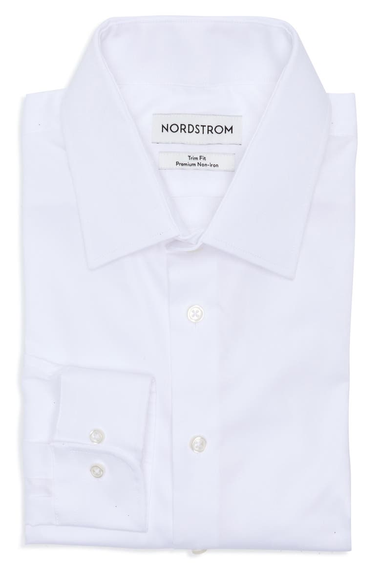 Premium Non-Iron Trim Fit Dress Shirt, Alternate, color, WHITE