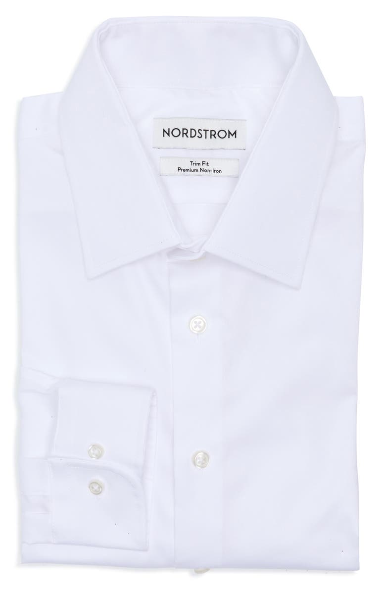 Nordstrom Premium Non-Iron Trim Fit Dress Shirt, Alternate, color, White