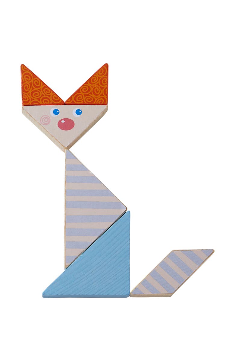 HABA Funny Faces Tangram Wooden Pattern Blocks with 20 Template Cards, Alternate, color, Multi