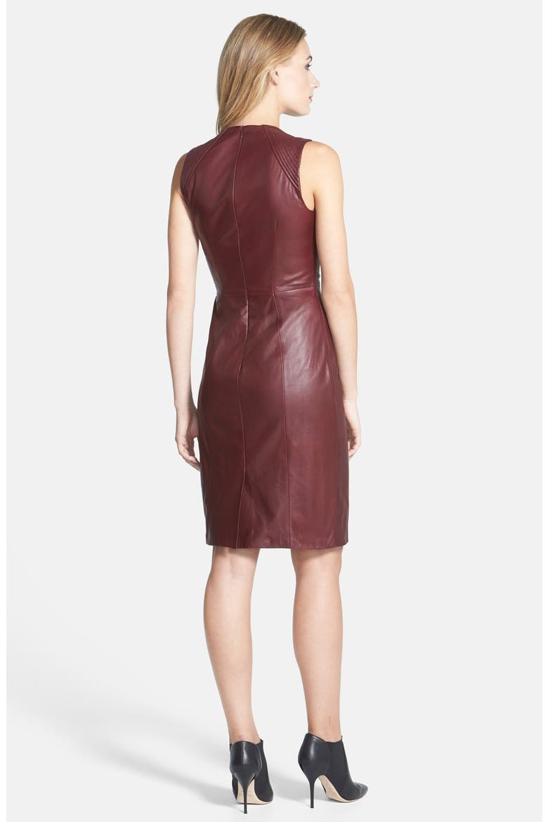 Lambskin Leather Sheath Dress, Alternate, color, BERRY