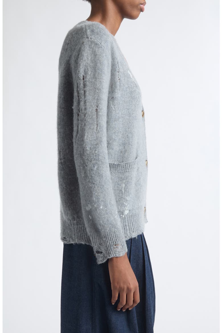 Distressed Wool & Cashmere Boy Cardigan, Alternate, color, HEATHER GREY
