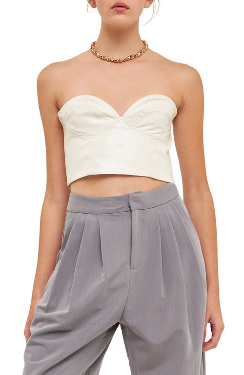 Grey Lab Strapless Faux Leather Bustier Crop Top in White 