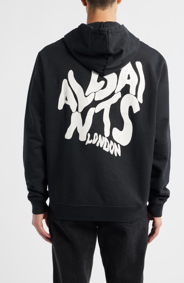 AllSaints Orlando Logo Cotton Graphic Hoodie, Alternate, color, Jet Black