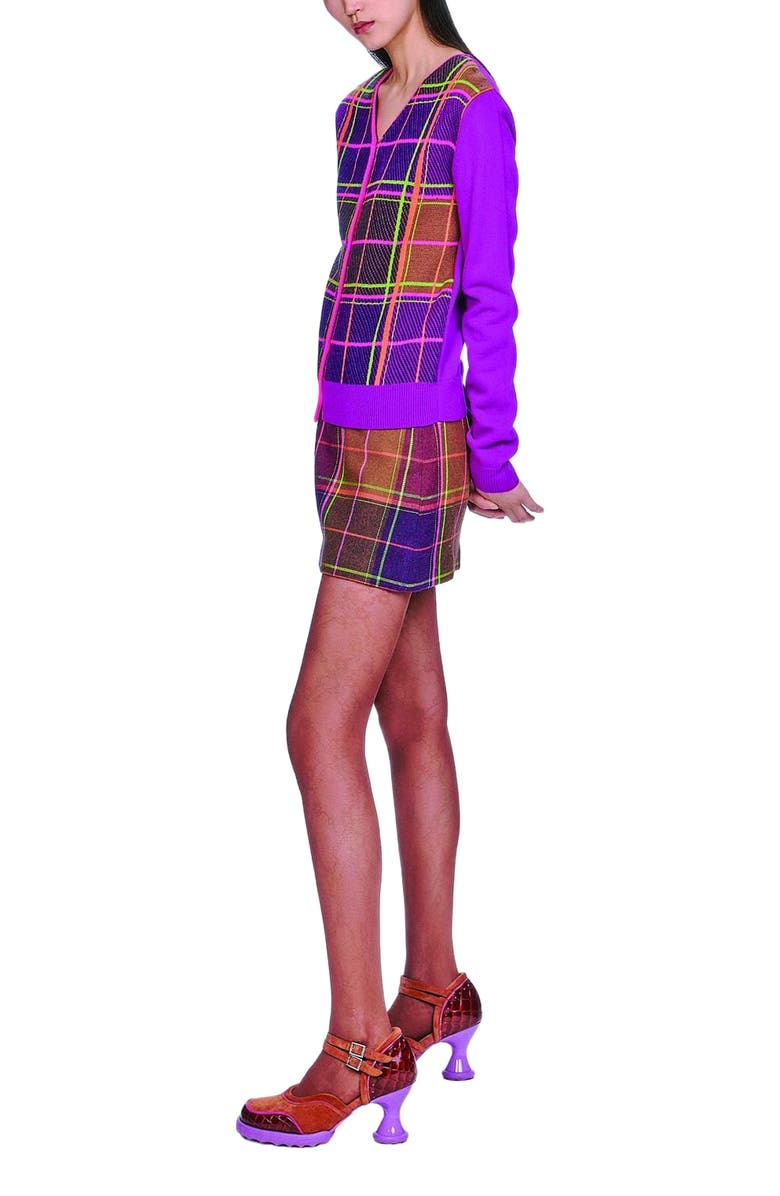 Anna Sui Caramel and Magenta Plaid Mini Skirt, Alternate, color,
