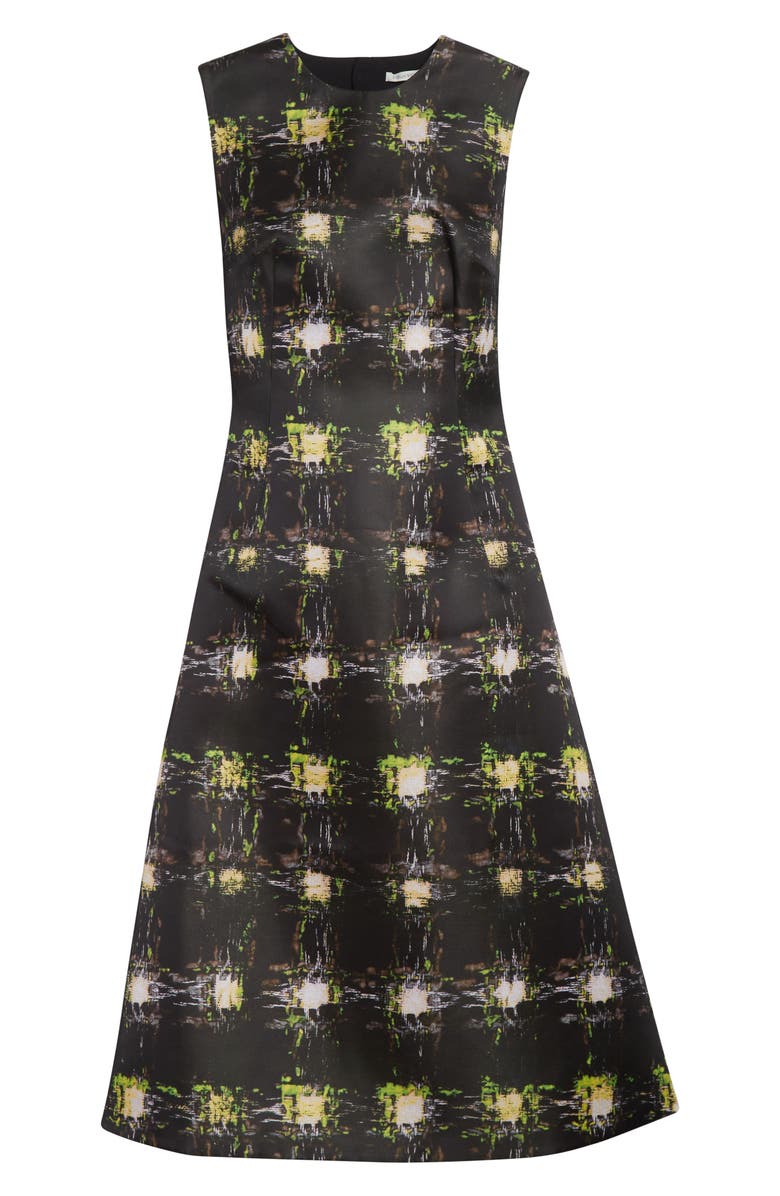 Emilia Wickstead Rumi Genzianella Fit & Flare Midi Dress, Alternate, color, Printed Wool Check Green