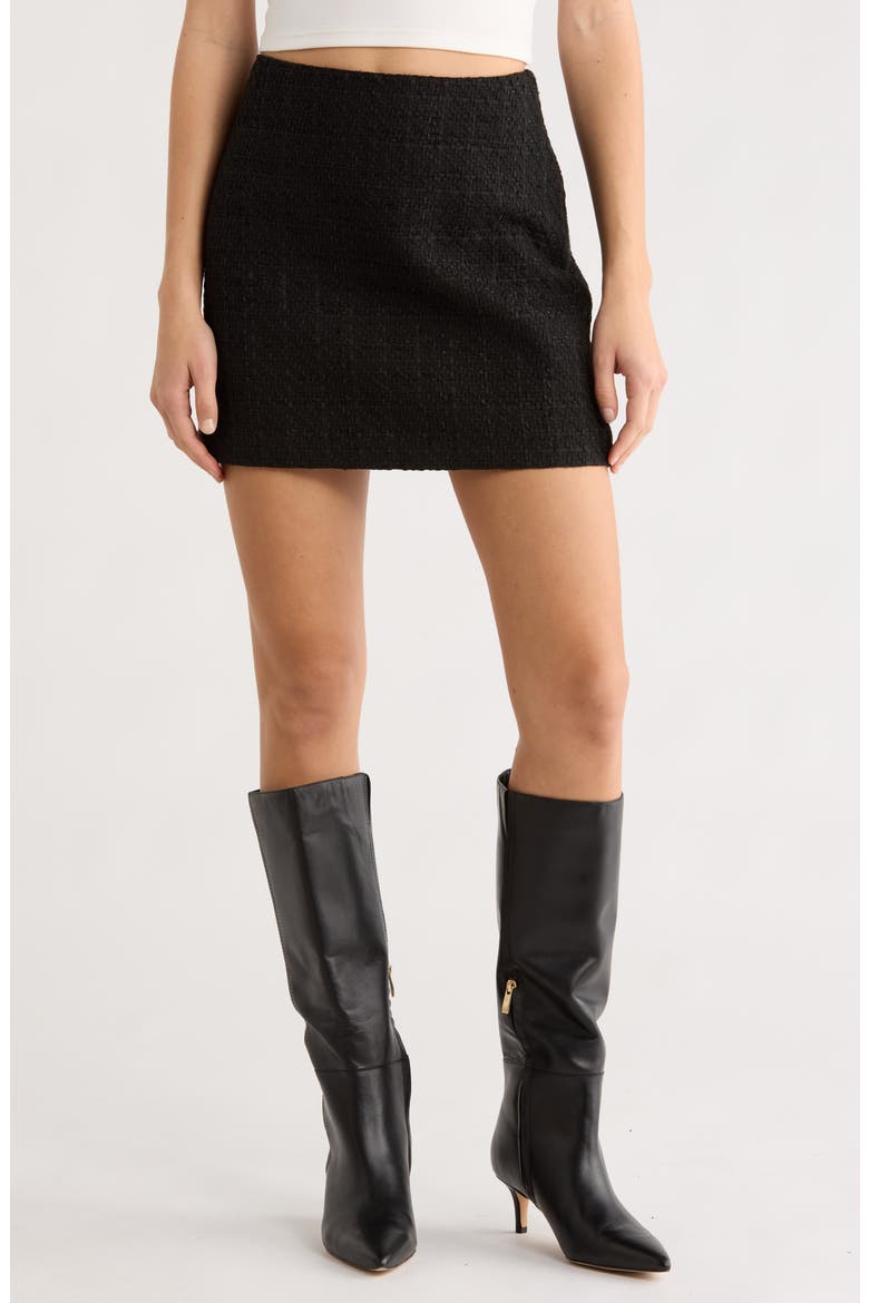 Tweed Flared Miniskirt, Main, color, BLACK