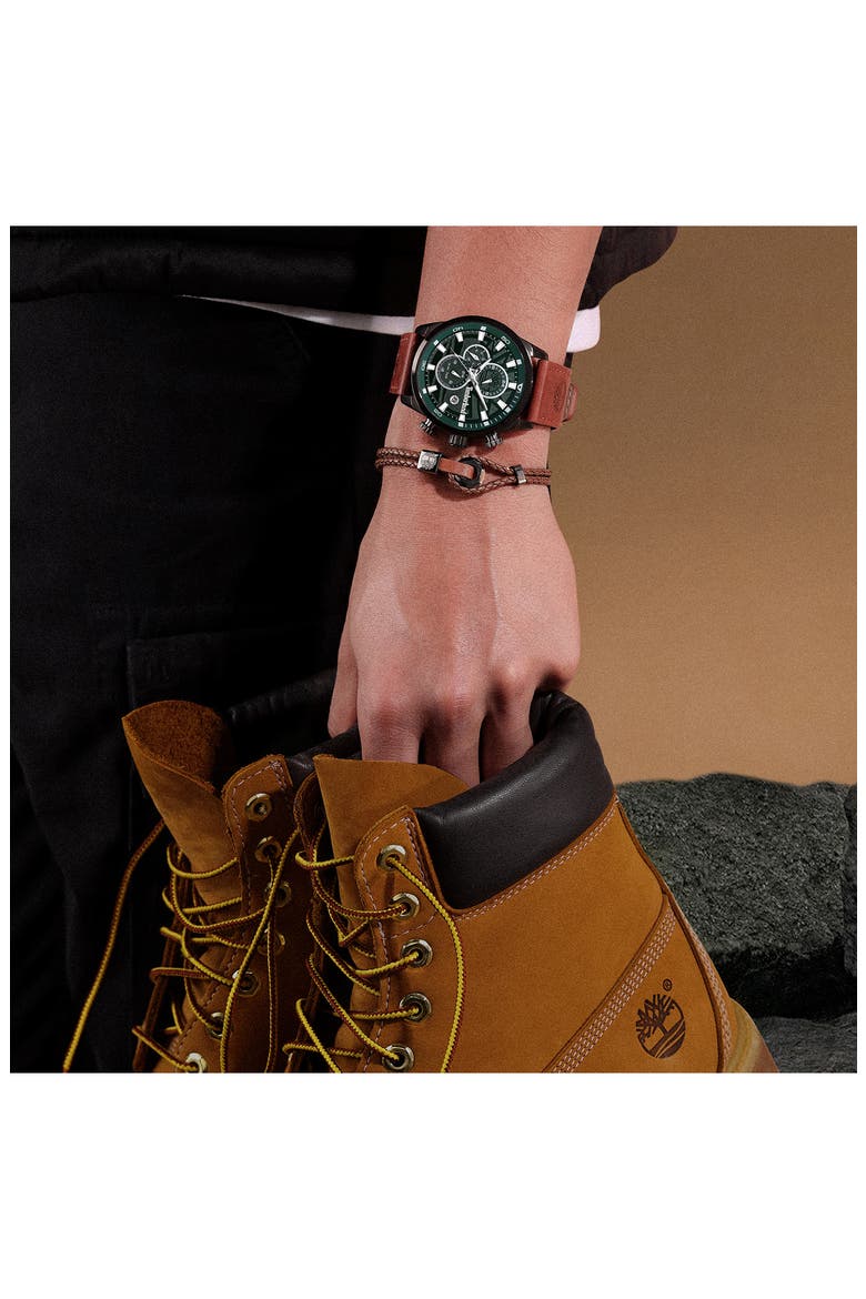 Henniker II Multifunction Chronogrpah Leather Strap Watch, 46mm, Alternate, color, DARK BROWN